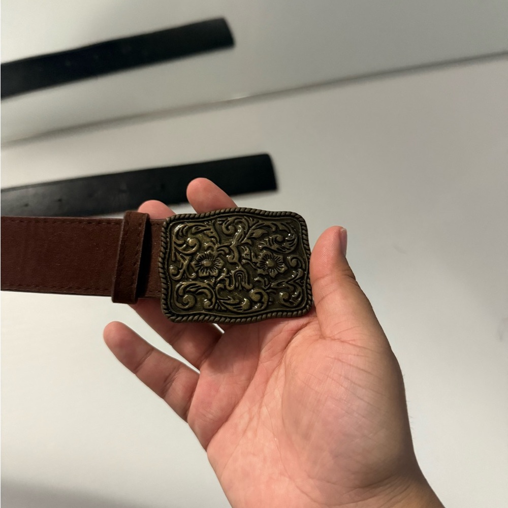 Brown Leather Belt with Ornate Buckle